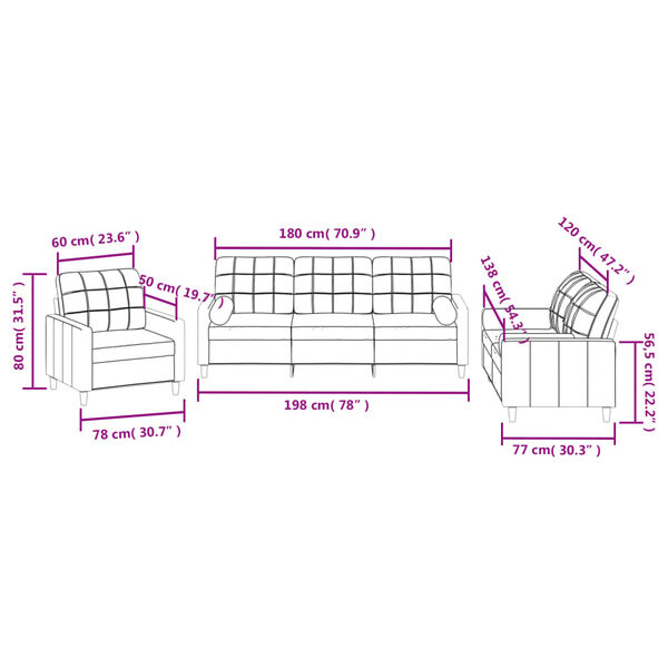 vidaXL 3 Piece Sofa Set with Pillows Dark Grey Fabric