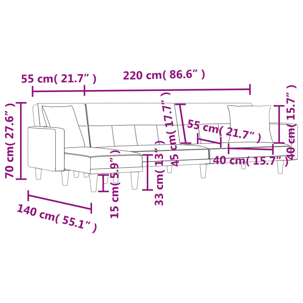 vidaXL L-shaped Sofa Bed Dark Grey 275x140x70 cm Fabric