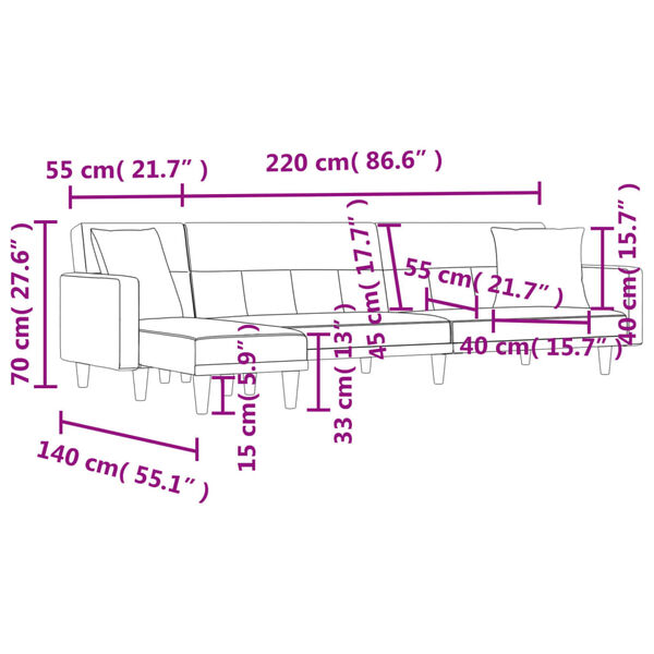 vidaXL L-shaped Sofa Bed Dark Grey 275x140x70 cm Fabric