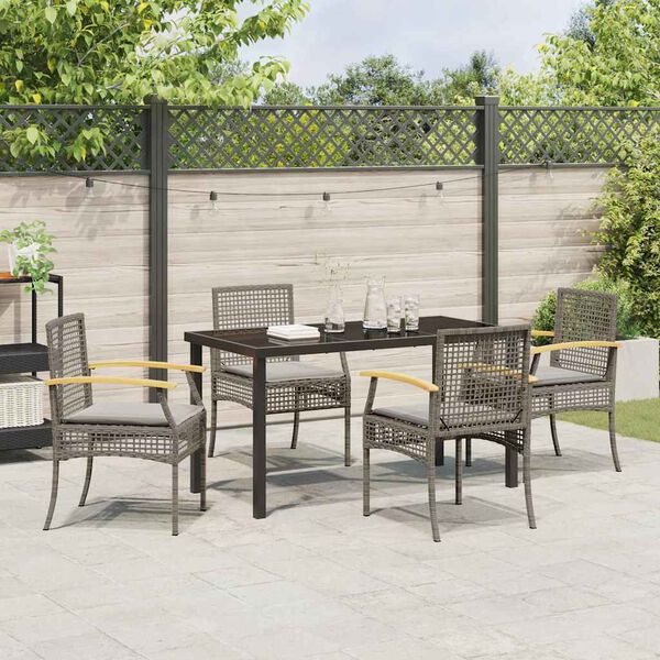 vidaXL Garden Dining Set with Cushion 5 pcs Grey and Black Rattan