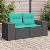 vidaXL Garden Sofa with Cushions 2-Seater Black Poly Rattan
