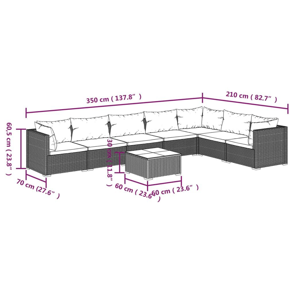 vidaXL 8 Piece Garden Lounge Set with Cushions Poly Rattan Brown