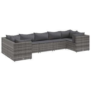 vidaXL 7 Piece Garden Lounge Set with Cushions Grey Poly Rattan