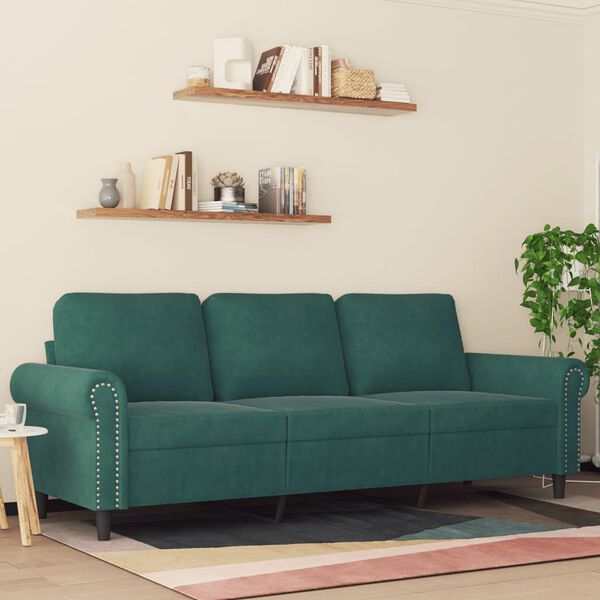 vidaXL 3-Seater Sofa Dark Green 180 cm Velvet