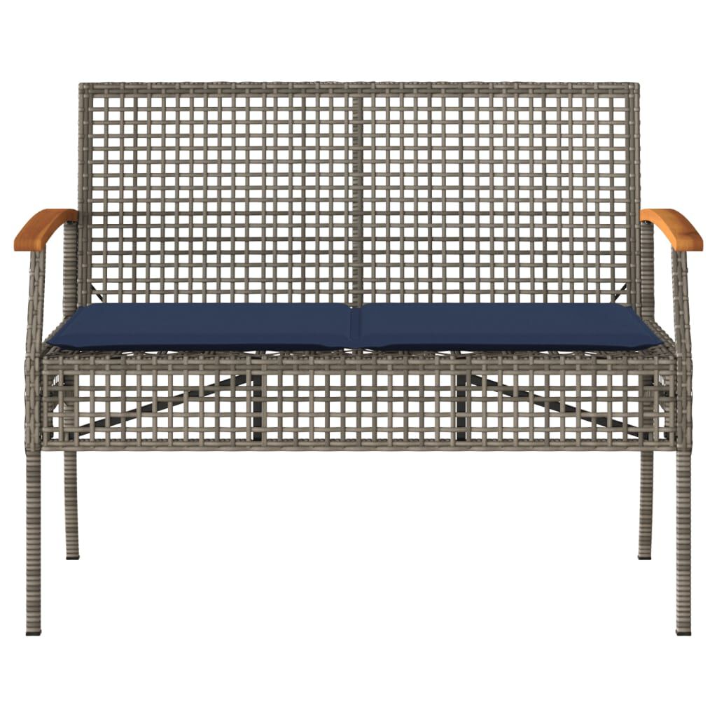 vidaXL Garden Bench with Cushion Grey Poly Rattan Acacia Wood