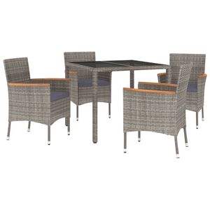 vidaXL 5 Piece Garden Dining Set with Cushions Grey Poly Rattan