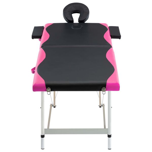 vidaXL 2-Zone Foldable Massage Table Aluminium Black and Pink