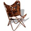 vidaXL Butterfly Chair Brown and White Real Cowhide Leather