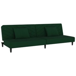 vidaXL 2-Seater Sofa Bed with Two Pillows Dark Green Velvet