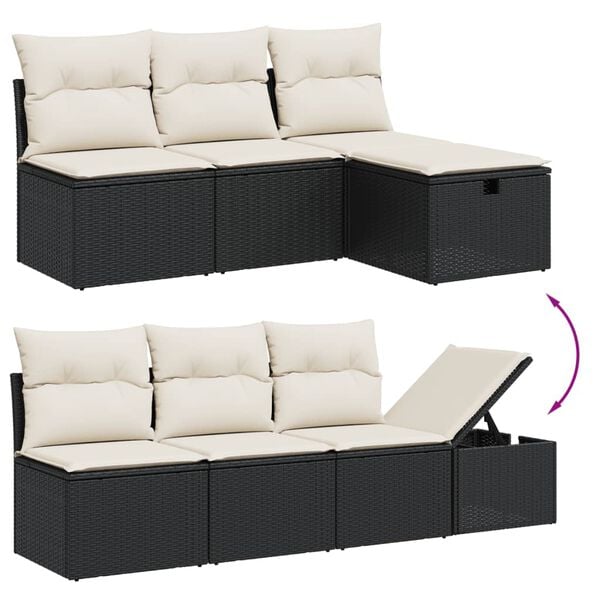 vidaXL 7 Piece Garden Sofa Set with Cushions Black Poly Rattan