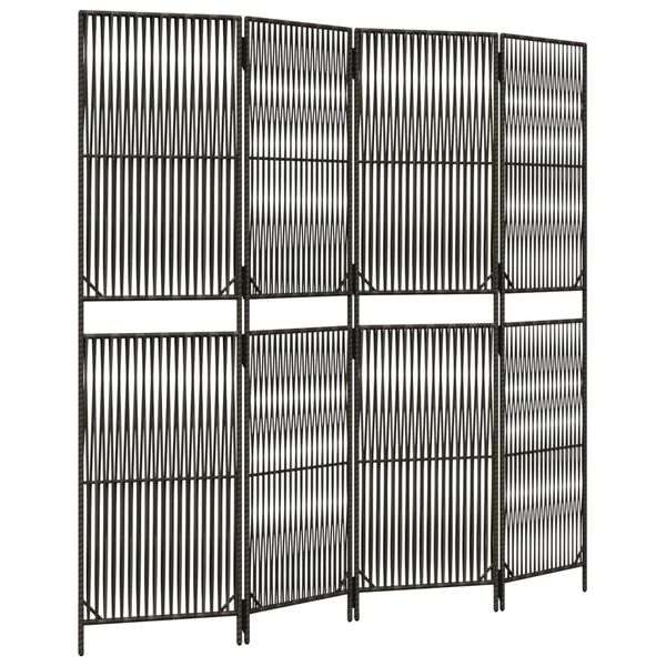 vidaXL Room Divider 4 Panels Grey Poly Rattan