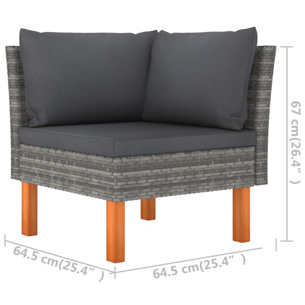 vidaXL 3-Seater Garden Sofa with Cushions Grey Poly Rattan