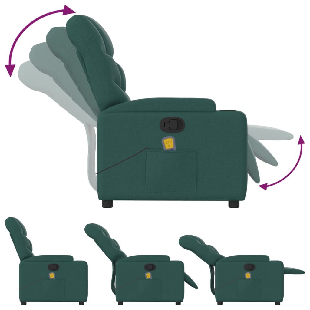 vidaXL Massage Recliner Chair Dark Green Fabric