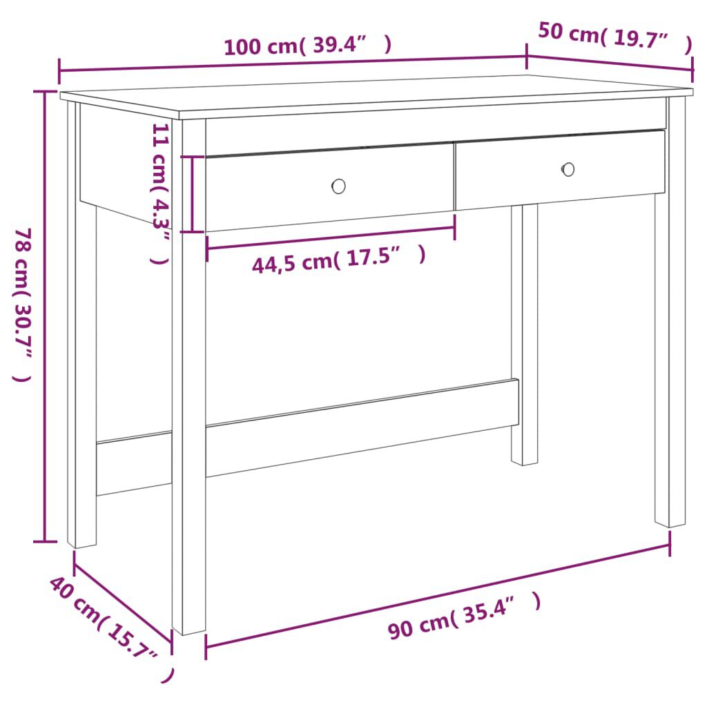 vidaXL Desk with Drawers White 100x50x78 cm Solid Wood Pine
