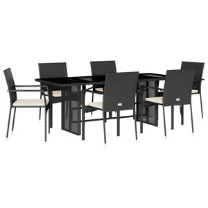 vidaXL 7 Piece Garden Dining Set with Cushions Black Poly Rattan