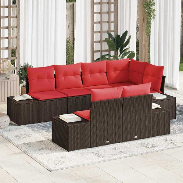 vidaXL Garden Sofa Set with Cushion 7 pcs Brown Poly rattan
