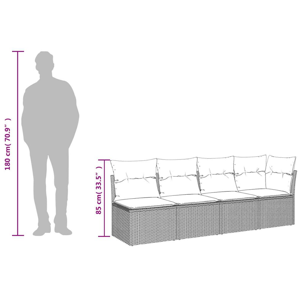 vidaXL Garden Sofa with Cushions 4-Seater Grey Poly Rattan