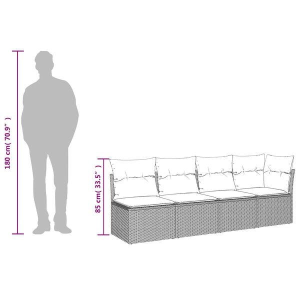 vidaXL Garden Sofa with Cushions 4-Seater Grey Poly Rattan