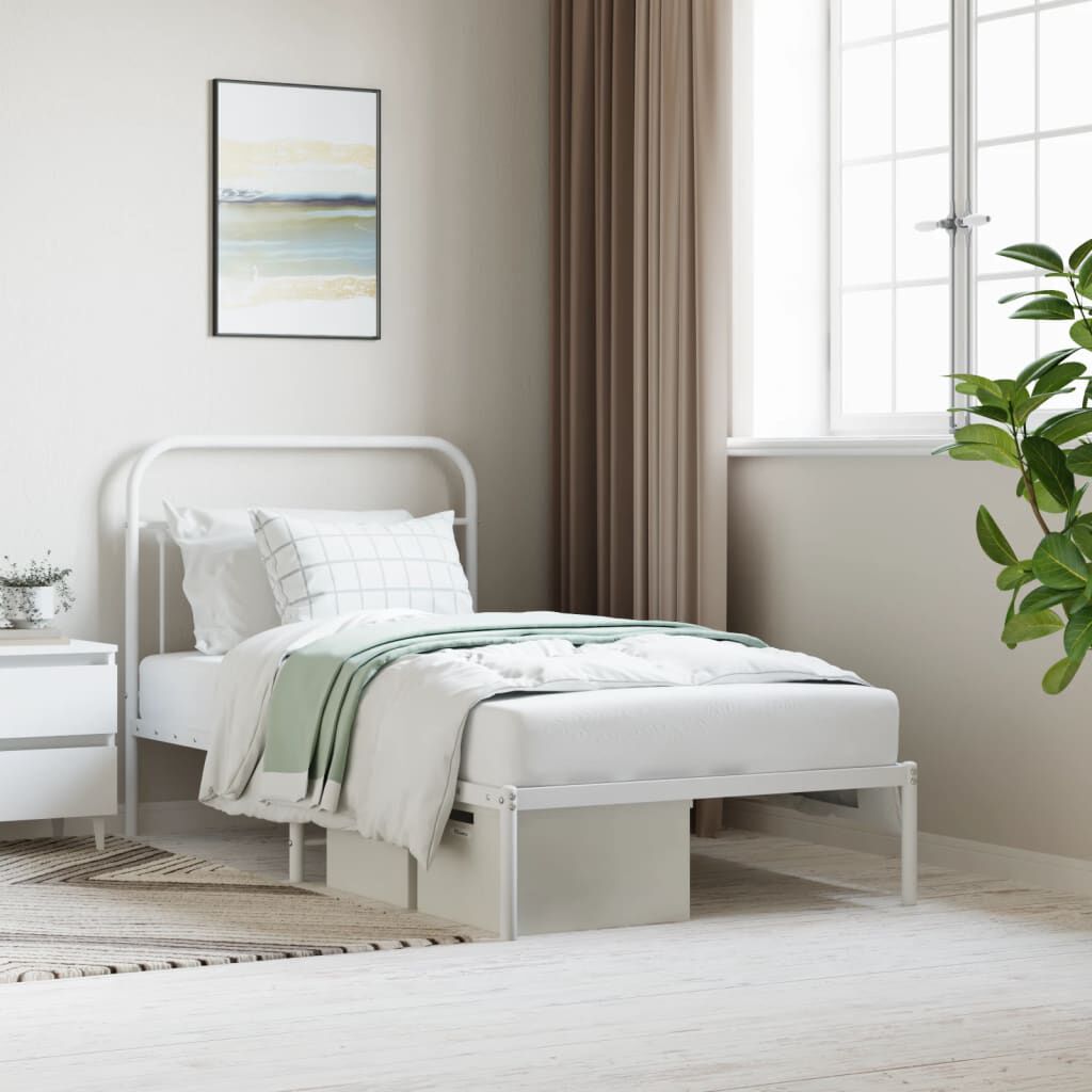 vidaXL Metal Bed Frame without Mattress with Headboard White 100x190cm