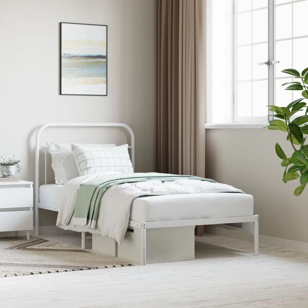vidaXL Metal Bed Frame without Mattress with Headboard White 100x190cm