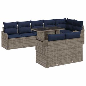 vidaXL Garden Sofa Set with Cushion 9 pcs Grey Poly rattan