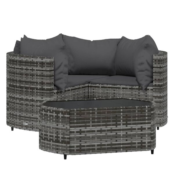 vidaXL 4 Piece Garden Lounge Set with Cushions Grey Poly Rattan