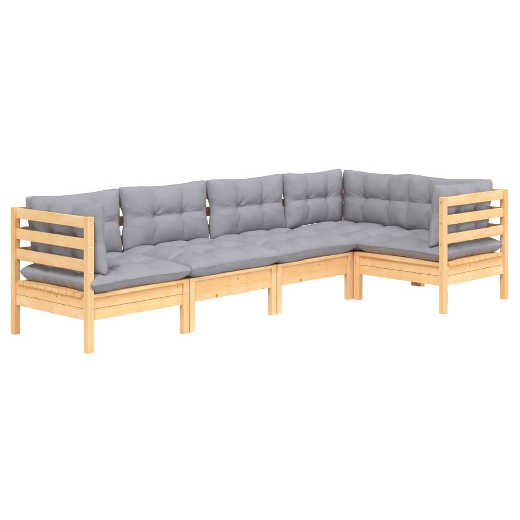 vidaXL 5 Piece Garden Lounge Set with Grey Cushions Pinewood