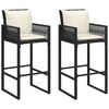 vidaXL 3 Piece Garden Bar Set with Cushions Black Poly Rattan Acacia