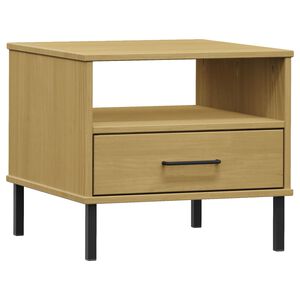 vidaXL Bedside Table with Metal Legs Brown Solid Wood Pine OSLO