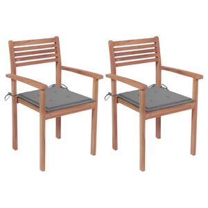 vidaXL Garden Chairs 2 pcs with Grey Cushions Solid Teak Wood