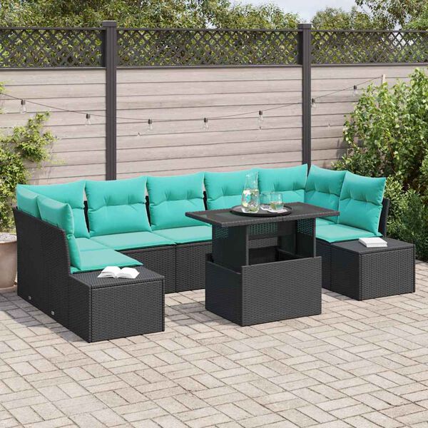 vidaXL Garden Sofa Set with Cushion 8 pcs Black and Turquoise