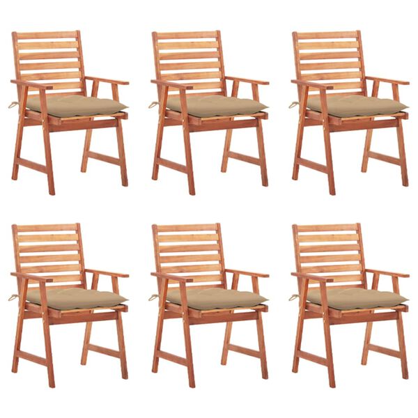 vidaXL Outdoor Dining Chairs 6 pcs with Cushions Solid Acacia Wood