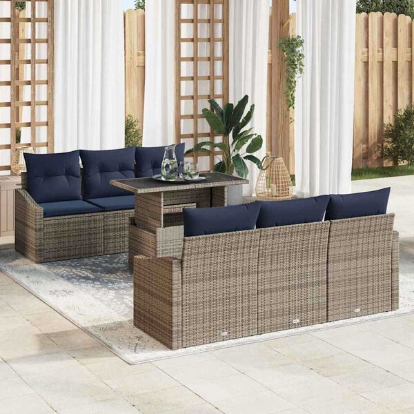 vidaXL Garden Sofa Set 7 pcs Grey and navy blue 100 x 55 x 73 cm