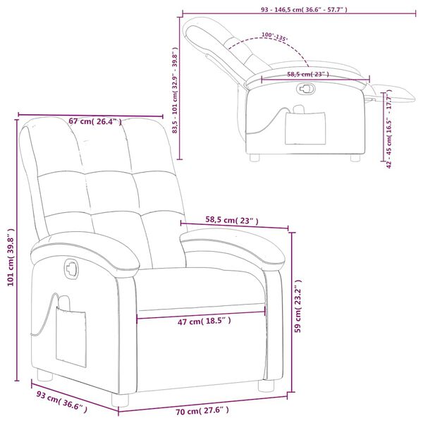 vidaXL Massage Recliner Chair Black Fabric