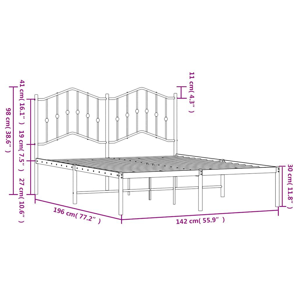 vidaXL Metal Bed Frame without Mattress with Headboard Black 135x190cm