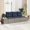 vidaXL Sofa Set with Cushion 3 pcs Grey Poly Rattan