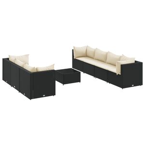 vidaXL 8 Piece Garden Lounge Set with Cushions Black Poly Rattan