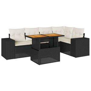 vidaXL 6 Piece Garden Sofa Set with Cushions Black Poly Rattan