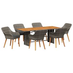 vidaXL Garden Dining Set with Cushion 7 pcs Grey and brown Poly Rattan