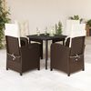 vidaXL 5 Piece Garden Dining Set with Cushions Brown Poly Rattan