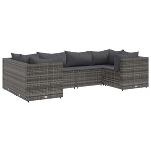 vidaXL 6 Piece Garden Lounge Set with Cushions Grey Poly Rattan