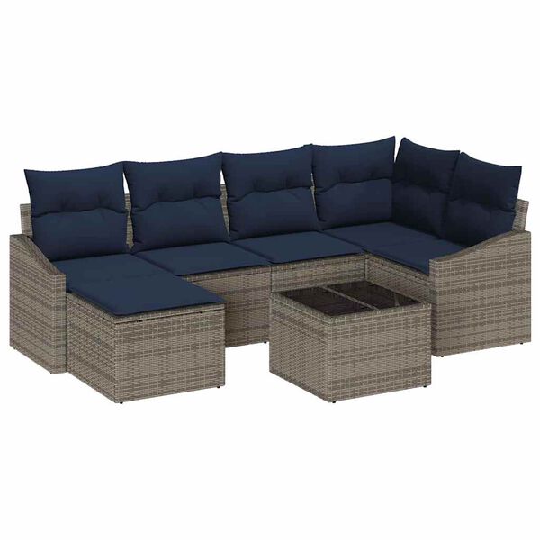 vidaXL Sofa Set with Cushion 7 pcs Grey Poly Rattan