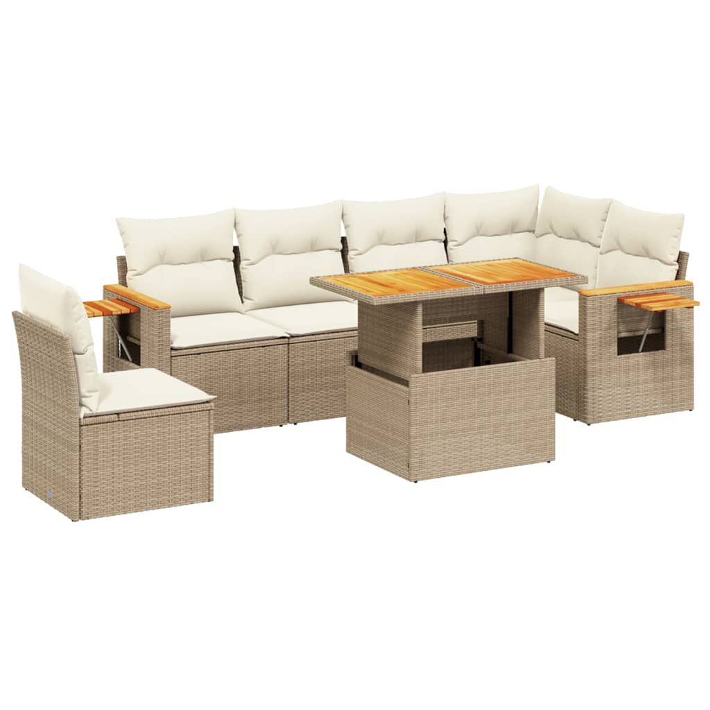 vidaXL 7 Piece Garden Sofa Set with Cushions Beige Poly Rattan