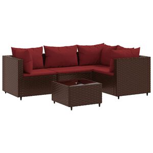 vidaXL 5 Piece Garden Lounge Set with Cushions Brown Poly Rattan
