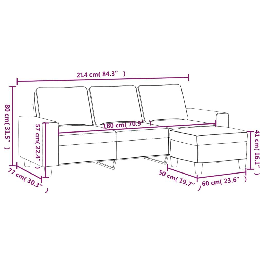 vidaXL 3-Seater Sofa with Footstool Dark Grey 180 cm Fabric