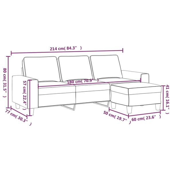 vidaXL 3-Seater Sofa with Footstool Dark Grey 180 cm Fabric