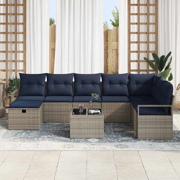 vidaXL Sofa Set with Cushion with Storage Grey Poly Rattan
