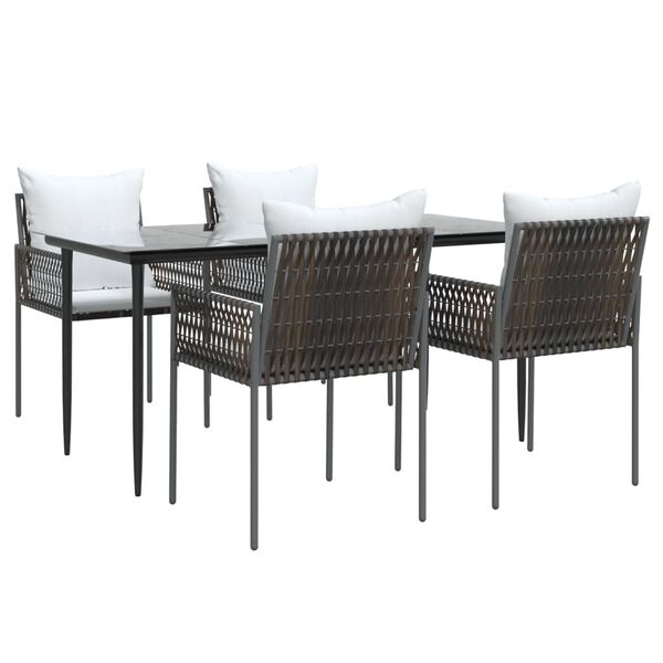 vidaXL 5 Piece Garden Dining Set with Cushions Poly Rattan and Steel