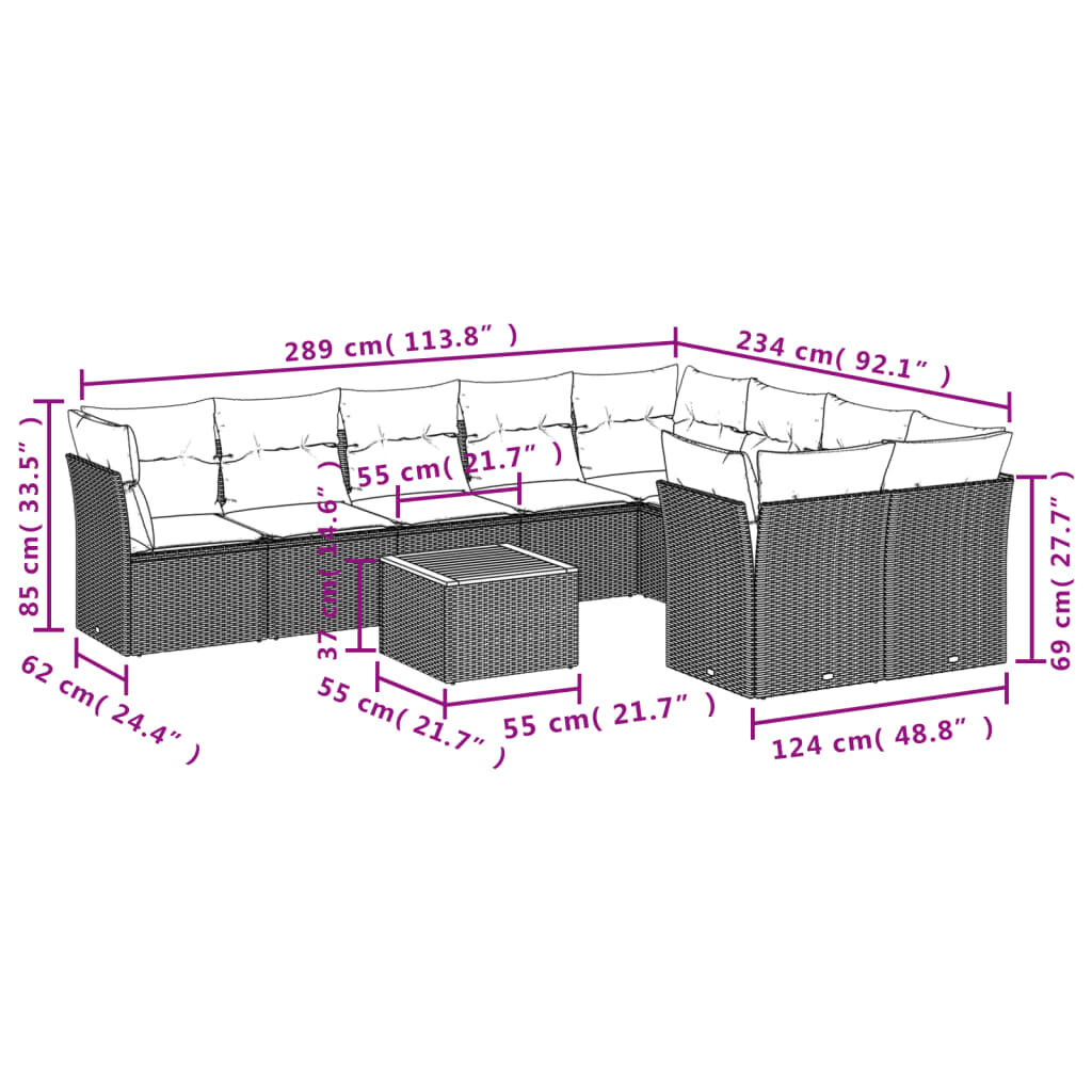 vidaXL 10 Piece Garden Sofa Set with Cushions Beige Poly Rattan