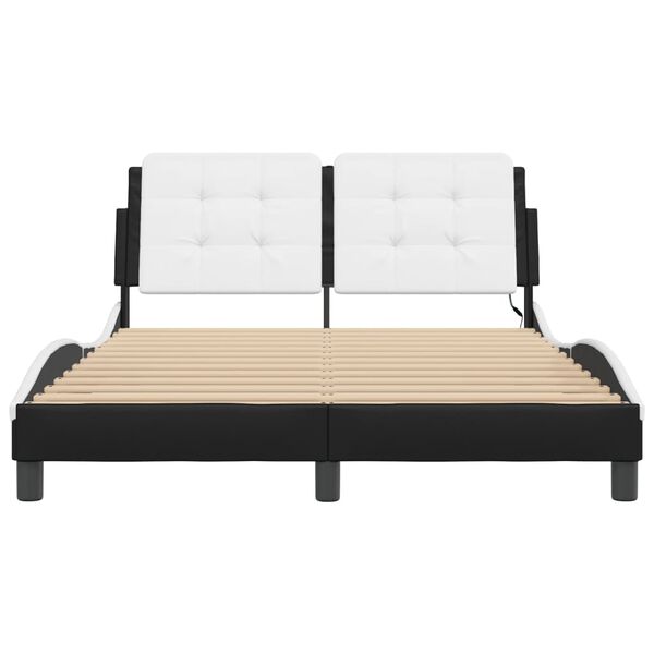 vidaXL Bed Frame with LED without Mattress "Zadar" Black and White 137x190 cm Double